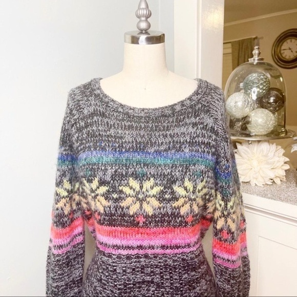 American Eagle Rainbow Fair Isle Nordic Jegging Holiday Sweater Small - Picture 3 of 10